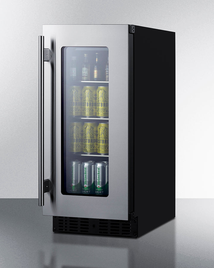 Summit ASDG1521 15-inch beverage refrigerator with shallow depth, glass door, and dimmable LED lighting - MyAppliancesShop