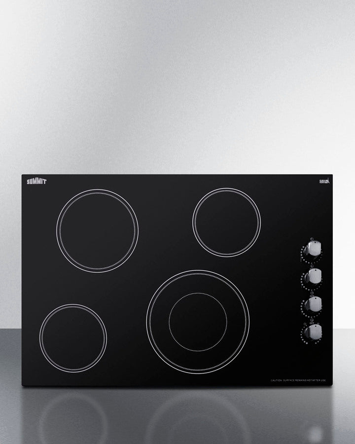 Summit CR4B30MB 30-inch smooth-top radiant cooktop with four burners and black ceramic glass surface - MyAppliancesShop