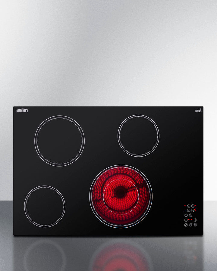 Summit CR4B30T11B radiant cooktop with touch controls, black ceramic glass surface, and four burners - MyAppliancesShop