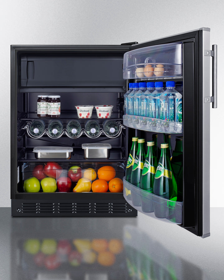 Summit CT66BK2SS undercounter refrigerator-freezer with stainless steel door and black exterior - MyAppliancesShop