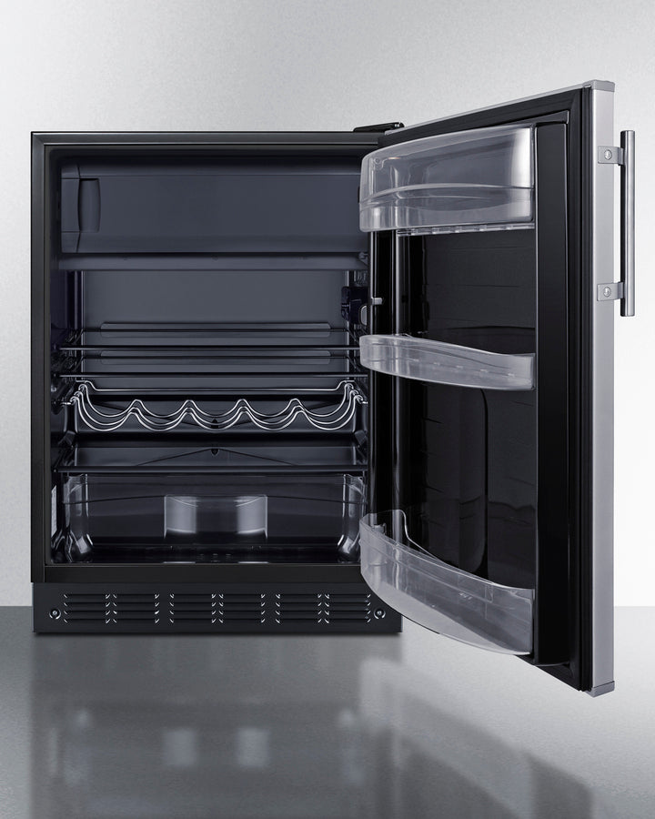 Summit CT66BK2SS undercounter refrigerator-freezer with stainless steel door and black exterior - MyAppliancesShop