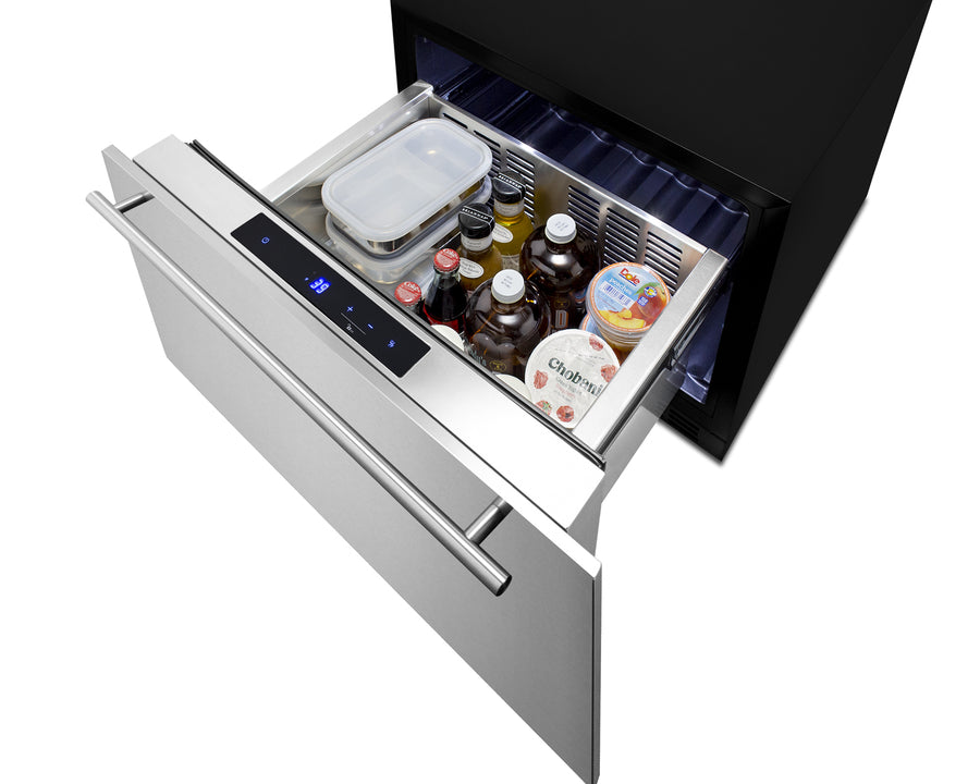 Summit FF1DSS24 stainless steel refrigerator drawer designed for 24-inch-wide spaces with frost-free cooling - MyAppliancesShop