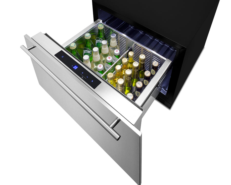 Summit FF1DSS24 stainless steel refrigerator drawer designed for 24-inch-wide spaces with frost-free cooling - MyAppliancesShop