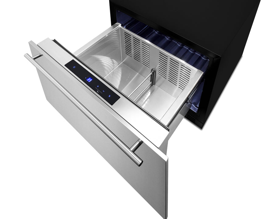 Summit FF1DSS24 stainless steel refrigerator drawer designed for 24-inch-wide spaces with frost-free cooling - MyAppliancesShop