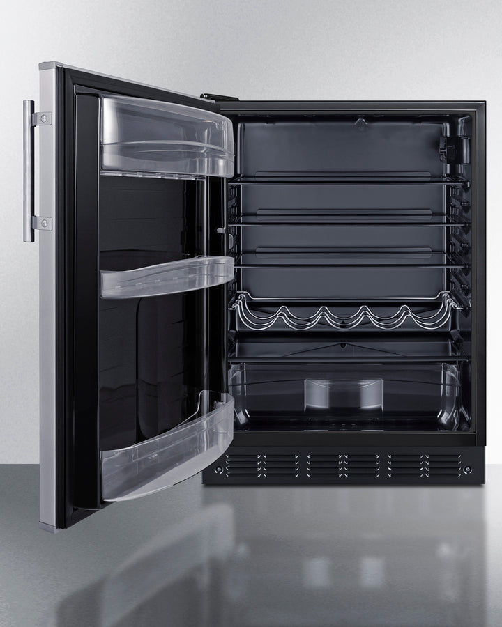 Summit FF6BK2SSADALHD ADA-compliant undercounter refrigerator featuring a left-hand swing stainless steel door, black cabinet, and spacious 5.8 cu.ft. interior - MyAppliancesShop