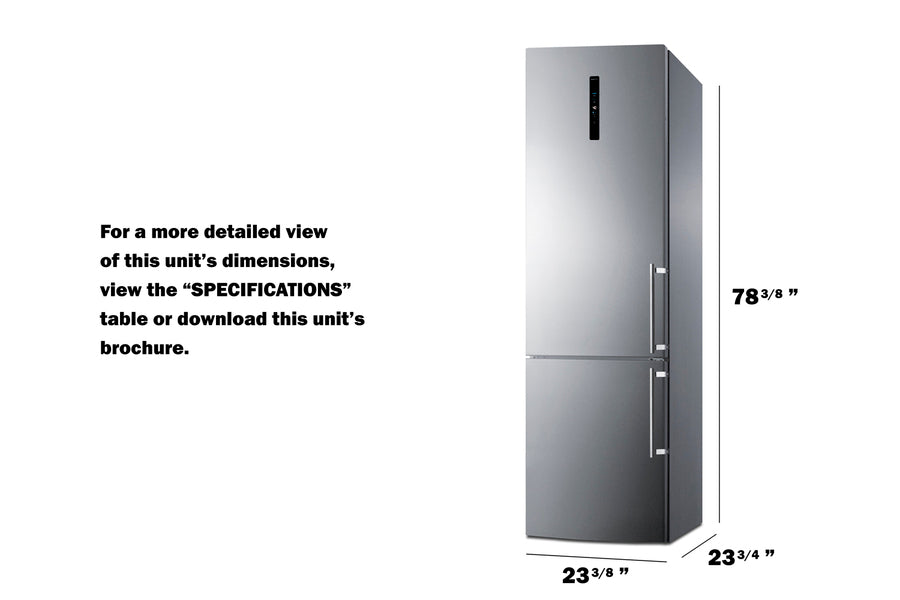 Summit FFBF181ES2IMLHD 24-inch bottom freezer refrigerator with left-hand door swing, stainless steel design, icemaker, and advanced cooling technology - MyAppliancesShop