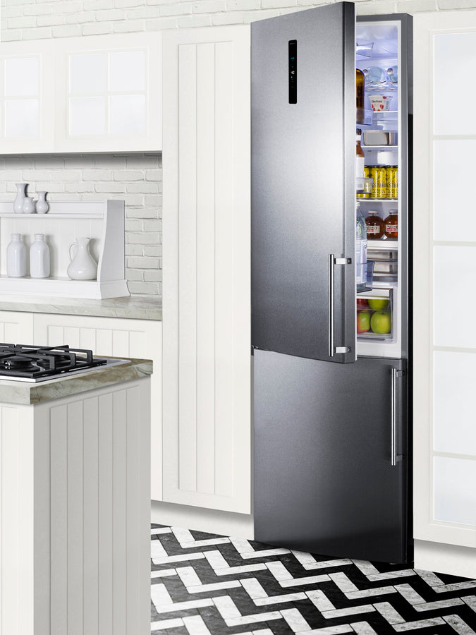 Summit FFBF181ES2IMLHD 24-inch bottom freezer refrigerator with left-hand door swing, stainless steel design, icemaker, and advanced cooling technology - MyAppliancesShop