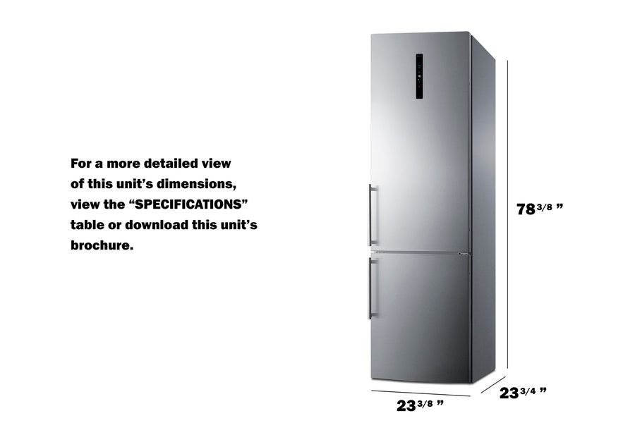 Summit FFBF181ES2 European-designed bottom freezer refrigerator with stainless steel doors, adjustable shelves, and advanced cooling features - MyAppliancesShop