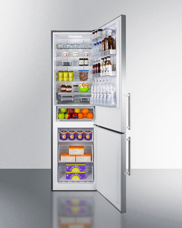 Summit FFBF181ES2 European-designed bottom freezer refrigerator with stainless steel doors, adjustable shelves, and advanced cooling features - MyAppliancesShop