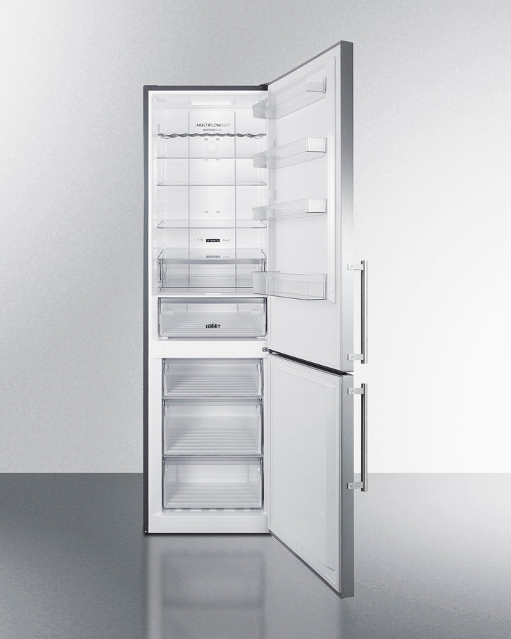 Summit FFBF181ES2 European-designed bottom freezer refrigerator with stainless steel doors, adjustable shelves, and advanced cooling features - MyAppliancesShop