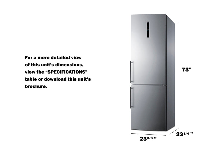 Summit FFBF249SS2 counter-depth bottom freezer refrigerator with stainless steel doors, pro-style handles, and advanced cooling for compact kitchens - MyAppliancesShop