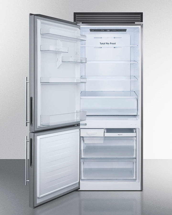 Summit FFBF279SSXH72LHD refrigerator-freezer with stainless steel doors, frost-free operation, and adjustable storage for compact kitchens - MyAppliancesShop