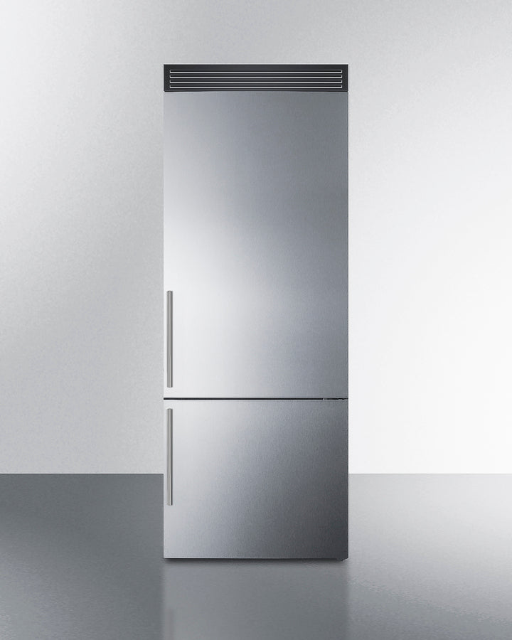 Summit FFBF279SSXIMH72 frost-free refrigerator-freezer with stainless steel doors, LED lighting, adjustable glass shelves, crisper drawer, and factory-installed icemaker - MyAppliancesShop