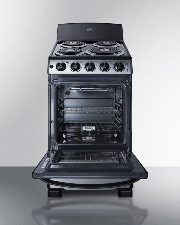 Summit PROEL20SS 20-inch electric range with stainless steel exterior, coil burners, large oven window, and waist-high broiler for compact kitchens - MyAppliancesShop