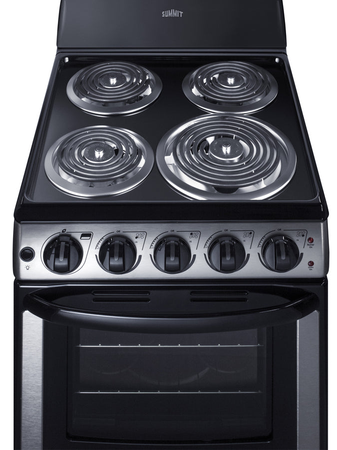 Summit PROEL20SS 20-inch electric range with stainless steel exterior, coil burners, large oven window, and waist-high broiler for compact kitchens - MyAppliancesShop