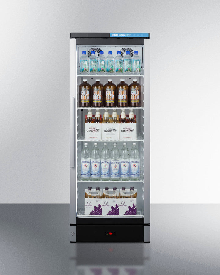 Summit SCR1154 compact beverage merchandiser with glass door, white interior, and adjustable wire shelves - MyAppliancesShop