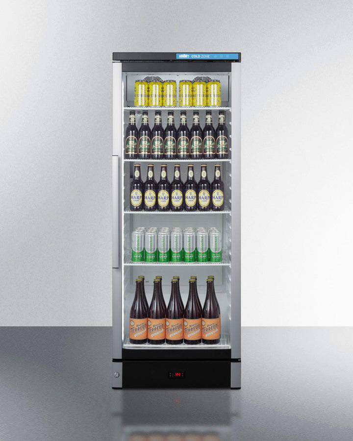 Summit SCR1154 compact beverage merchandiser with glass door, white interior, and adjustable wire shelves - MyAppliancesShop