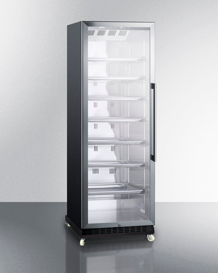 Summit SCR1401LHRI 24" Mini Reach-In Beverage Center with stainless steel trim, glass door, adjustable shelving, removable dolly, and lock, perfect for commercial environments - MyAppliancesShop