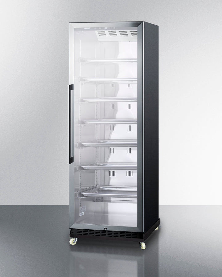 Summit SCR1401RI Mini Beverage Center with dolly, glass door, LED lighting, and adjustable shelving - MyAppliancesShop