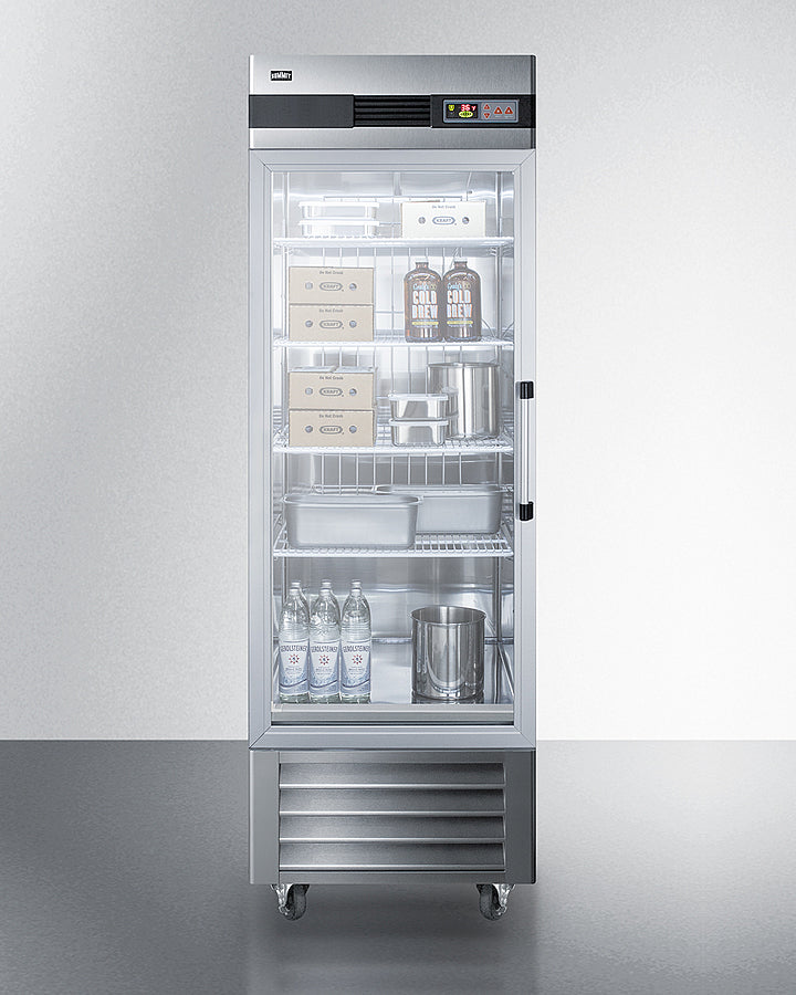 Summit SCR23SSGLH Reach-In Refrigerator with left-hand swing glass door and stainless steel cabinet - MyApplianceShop