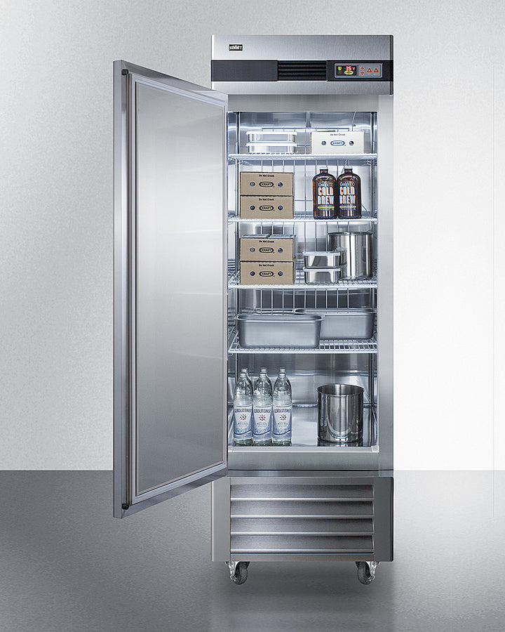 Summit SCRR232LH Reach-In Refrigerator with left-hand swing solid stainless steel door and durable stainless steel cabinet - MyApplianceShop