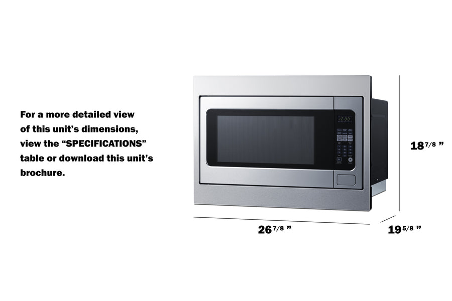 Summit SMBI27TK27 built-in microwave with 2.2 cu.ft capacity, 1200W power, and included trim kit for installation - MyAppliancesShop