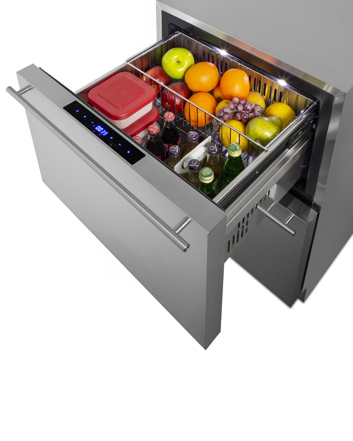 Summit SPRF34D 2-drawer refrigerator-freezer with stainless steel construction, adjustable dividers, LED lighting, and chrome basket for organized storage - MyAppliancesShop