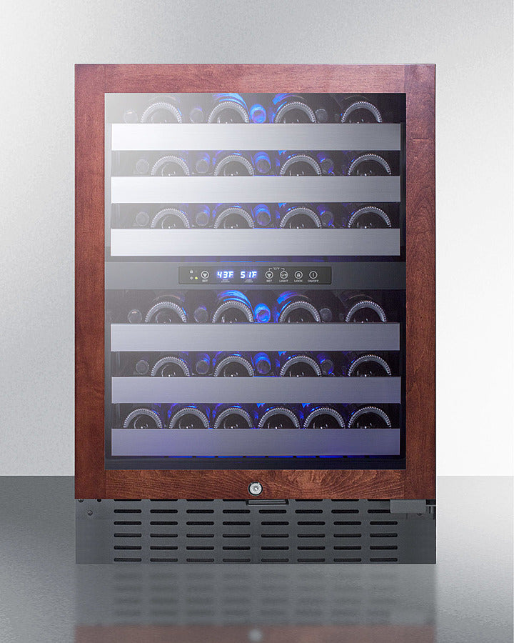 Summit SWC532BLBISTPNR dual zone wine cellar with custom panel-ready design, stainless steel trim, digital controls, and blue LED lighting - MyAppliancesShop