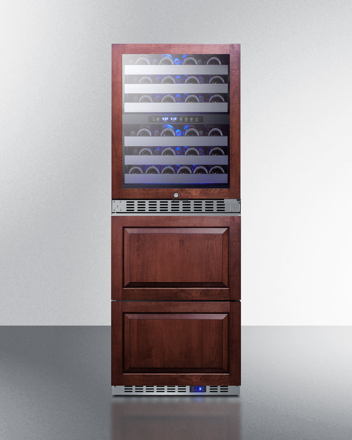 Panel-ready Summit SWCDAF24PNR combination wine cellar and two-drawer freezer with customizable overlay fronts and recessed LED lighting - MyAppliancesShop