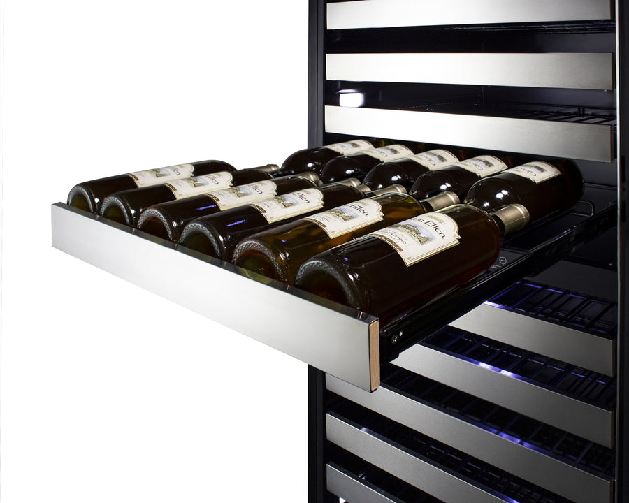 Summit SWCP2116LHD 24" dual-zone wine cellar with stainless steel trim, full-extension shelves, and LED lighting, designed for optimal red and white wine storage - MyAppliancesShop