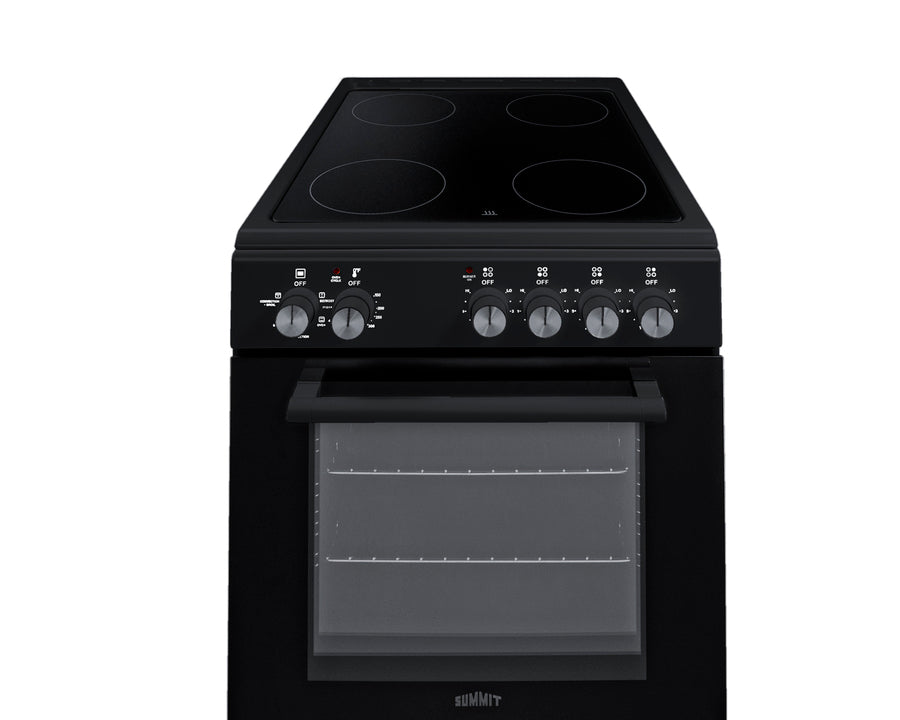 Summit REXT20BL 20-inch black electric range with glass cooktop, convection oven, and slide-out storage drawer for apartments and small kitchens - MyAppliancesShop