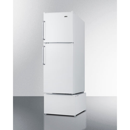 Summit FF711ESAL 19" refrigerator-freezer with white finish, pedestal, and towel bar handles for senior living - MyAppliancesShop