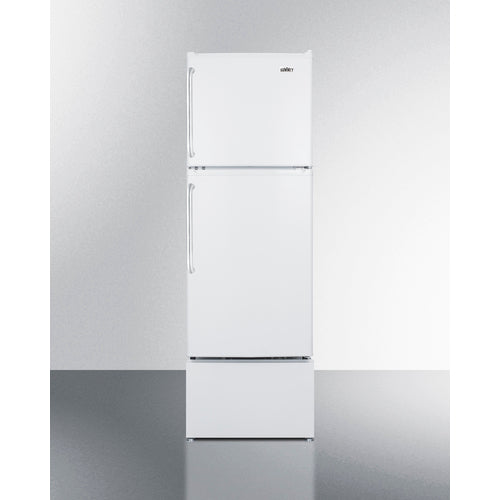 Summit FF711ESAL 19" refrigerator-freezer with white finish, pedestal, and towel bar handles for senior living - MyAppliancesShop