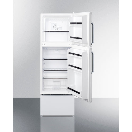 Summit FF711ESAL 19" refrigerator-freezer with white finish, pedestal, and towel bar handles for senior living - MyAppliancesShop