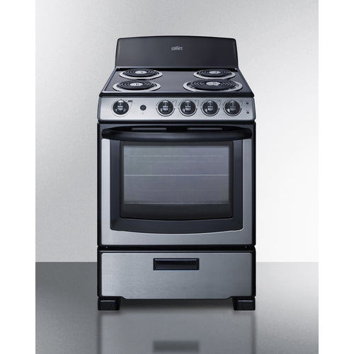 Summit PROEL20SS 20-inch electric range with stainless steel exterior, coil burners, large oven window, and waist-high broiler for compact kitchens - MyAppliancesShop