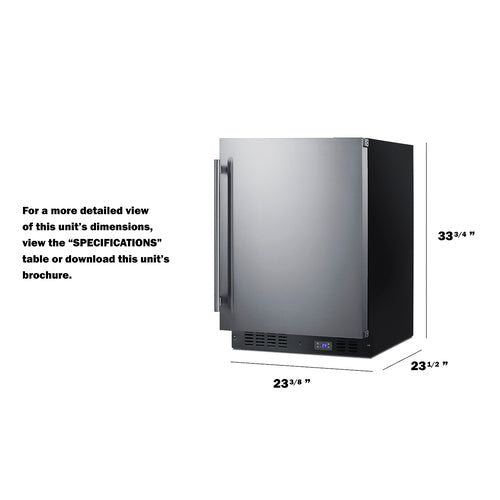 Front view of Summit Commercial 24" Wide Built-In All-Freezer with stainless steel door and pro-style handle - MyApplianceShop