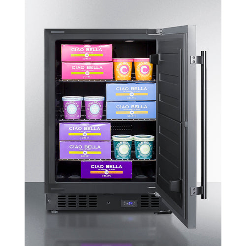 Front view of Summit Commercial 24" Wide Built-In All-Freezer with stainless steel door and pro-style handle - MyApplianceShop